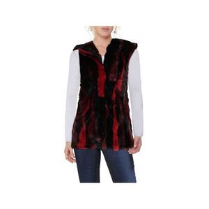 STELLA & LORENZO Womens Red Faux Fur Striped Vest Jacket Size: M